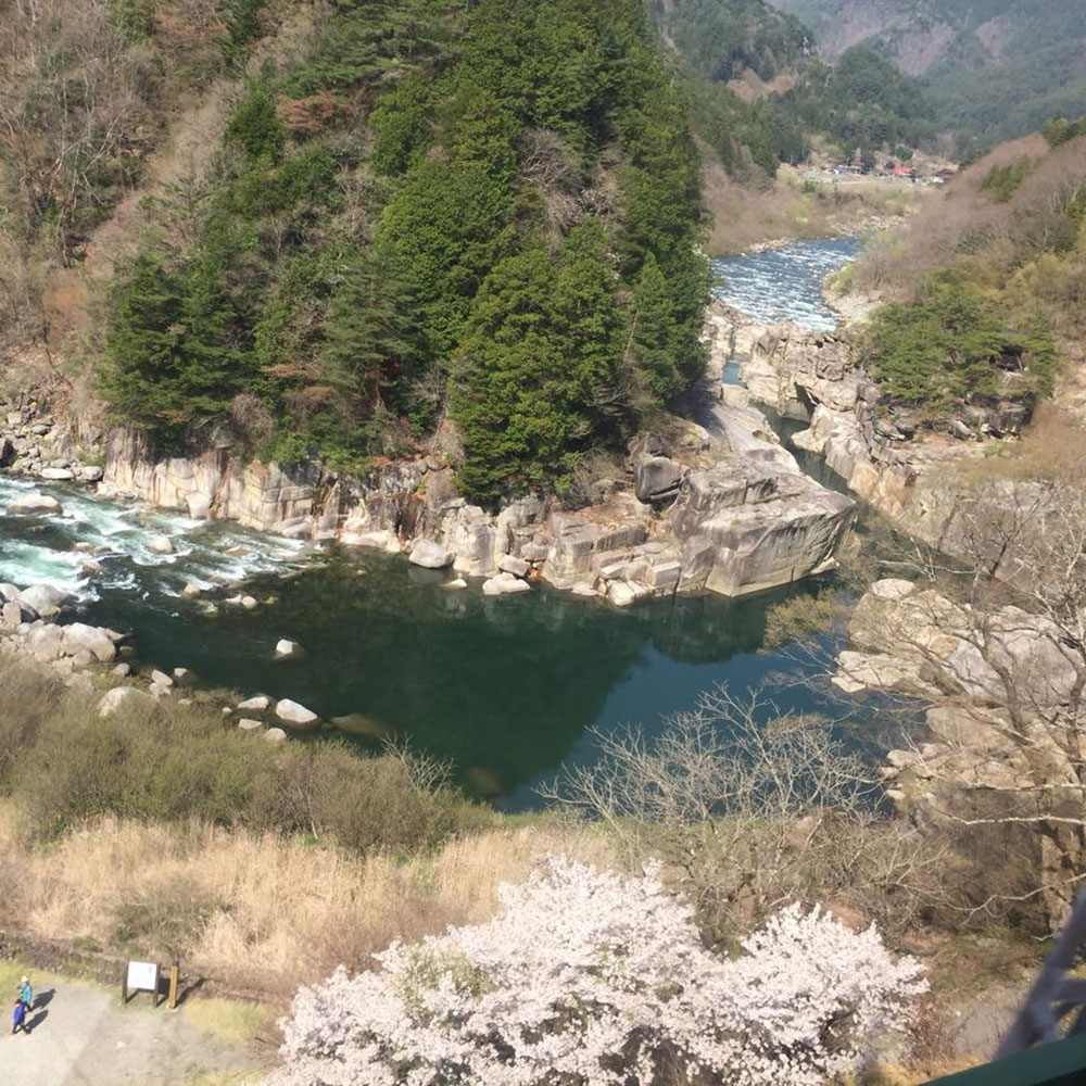 列車の窓から見る寝覚の床